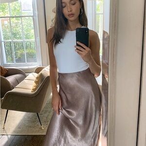 Aritzia Babaton Satin Midi Skirt in Taupe